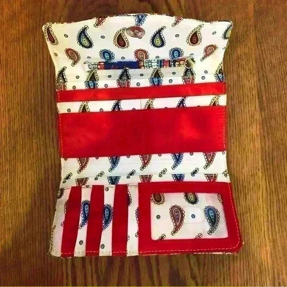 Vera Bradley, Paisley Print Wallet, White/Blue/Yellow, Red, 8”x4.5” - Picture 3 of 8